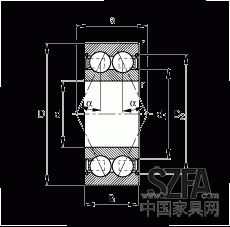 角接觸球軸承 30/8-B-2Z-TVH, 雙列，雙側(cè)間隙密封，接觸角 α = 25°